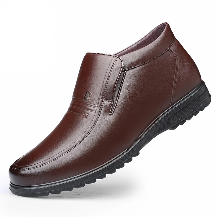 

Autumn and winter men's high-top quality luxury leather casual plush cotton shoes
