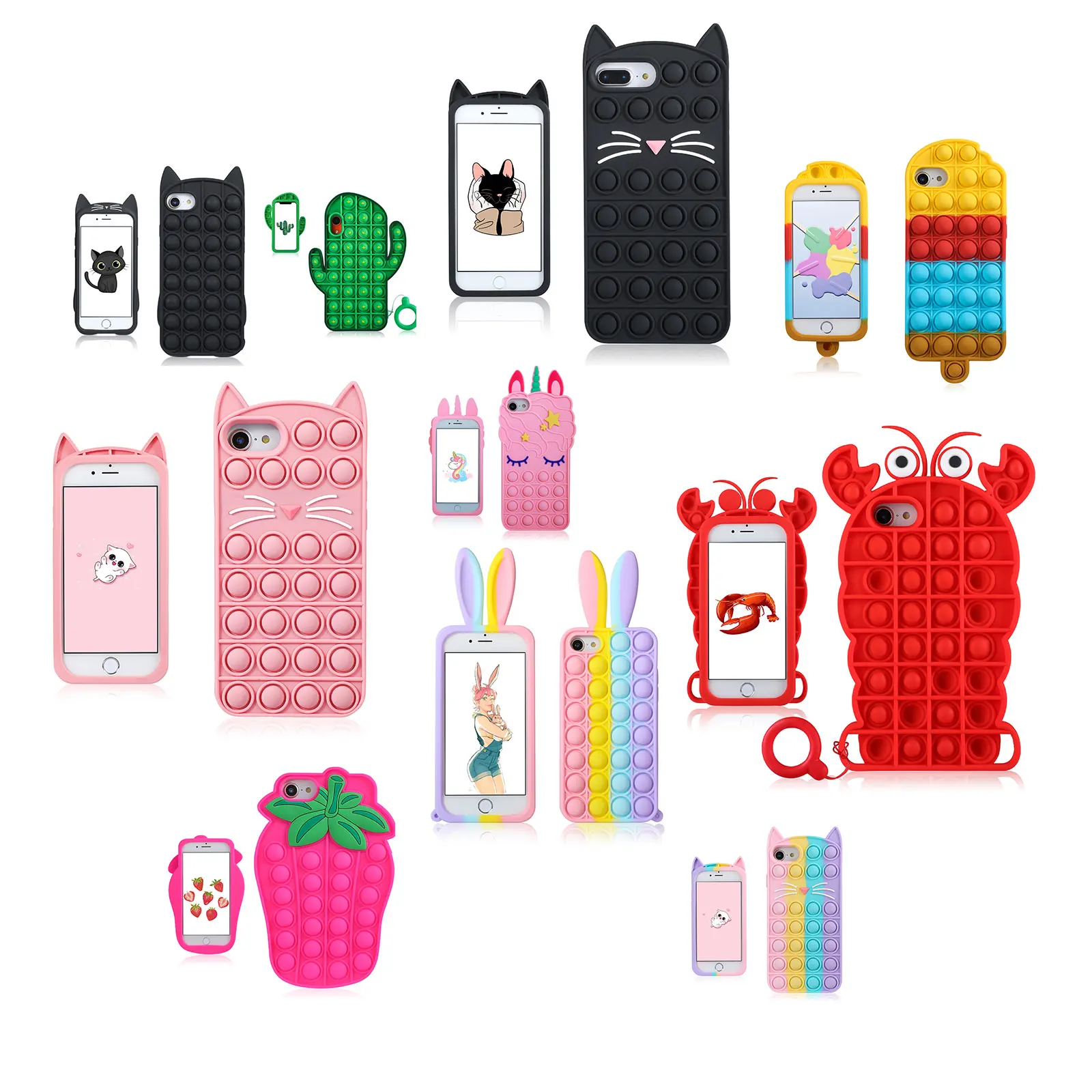 

2021 cute 3d unicorn cactus decompression soft shell 3d cartoon Xr protective cover 11/12 silicone mobile phone case, Multiple colors