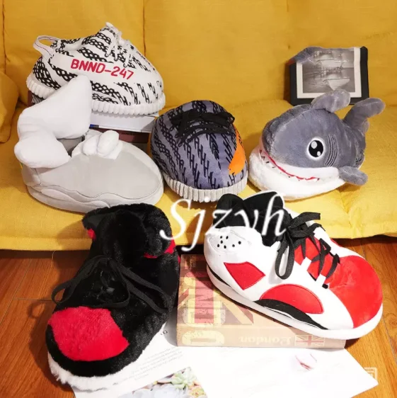 

Drop shipping plush aj slippers teenager adult indoor plush yeezy slippers
