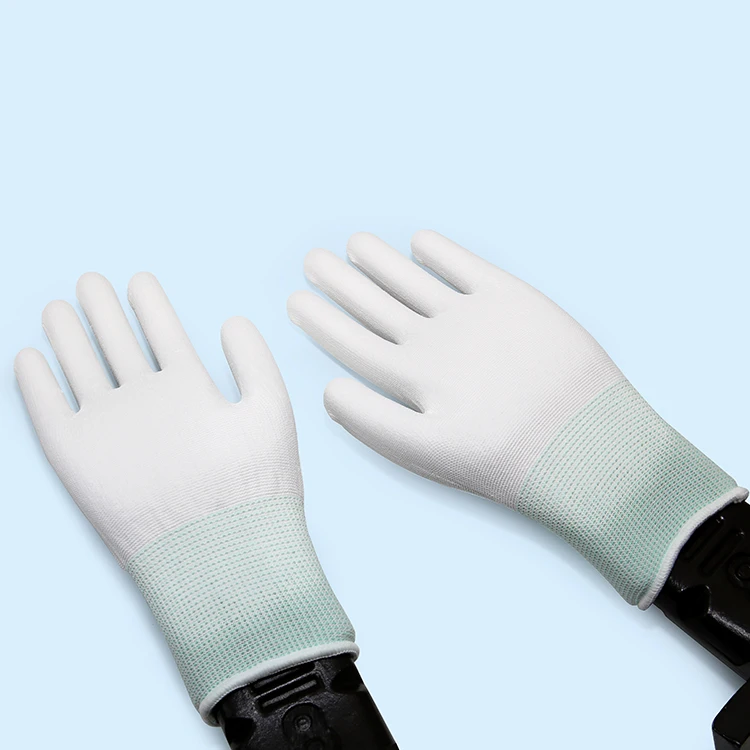 

Factory Stock wholesale pu coated glove industry mechanic work hand protective non slip anti vibration safety gloves, White