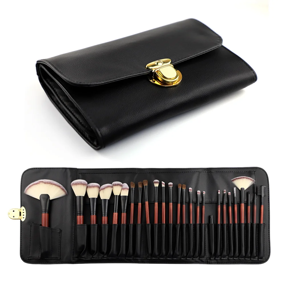 

26Pcs Wood Handle Makeup Brush Set Cosmetic Liquid Foundation Blush Eye Shadow Lip Fan Brush Animal hair Makeup Brush Tool Kit, Gold
