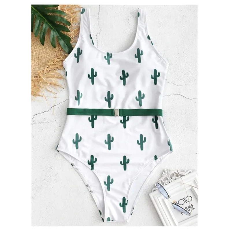 

High quality customization new design little girl swimwear cactus pattern print beachwear one piece swimsuit, Picture