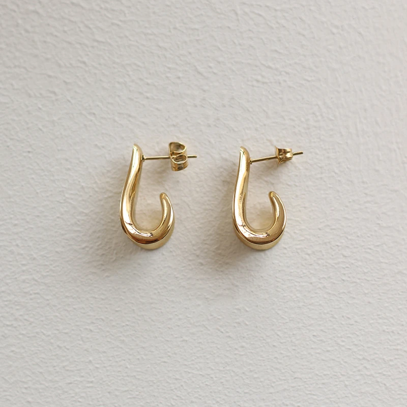 

Geometric Shape 14K Gold Filled Hook 316L Stainless Steel Pendant Earrings Titanium Steel J Shape Hoop Earrings