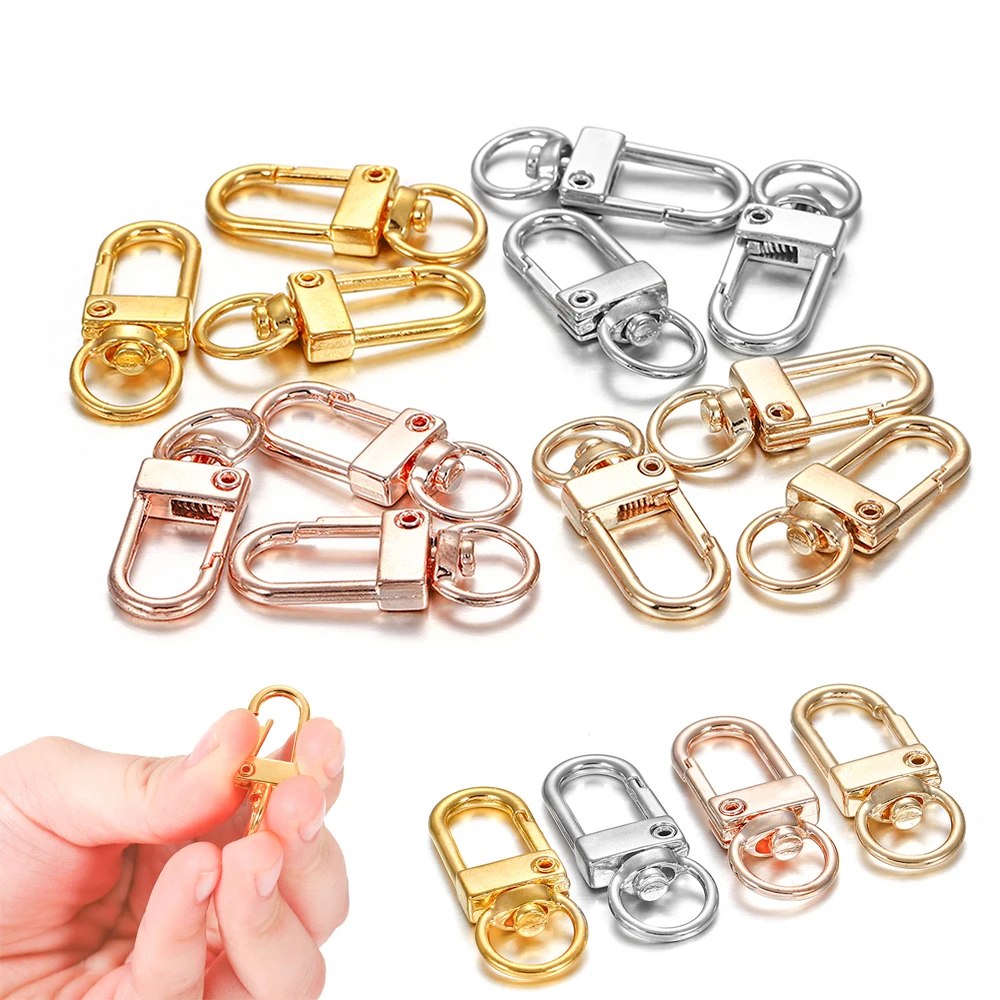

10pcs/lot 12x33mm Rotating Dog Buckle Gold Rhodium Metal Lobster Clasps Hooks For DIY Jewelry Making Key Ring Chain Accessories, Gold,silver,rhodium