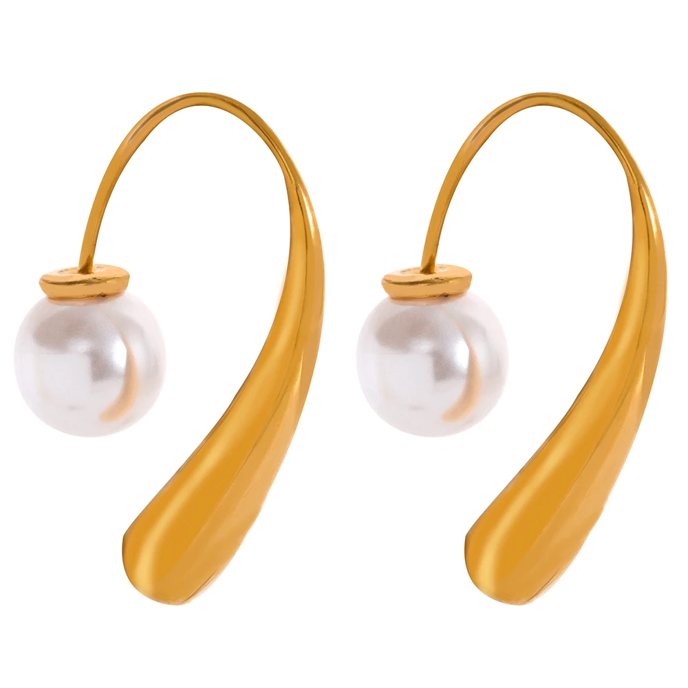 

JINYOU 769 Waterproof Minimalist Artificial Pearls Stainless Steel Personality Chic Earrings 18K Gold Plated Trendy Jewelry Wome