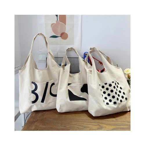 

China Ins Style Capacity Letter Print Canvas Tote Shopping Bags With Logos