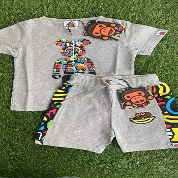 

kids clothing sets boys high quality summer letter plaid pocket t shirt shorts kids clothing 1-5 years baby boy clothing sets, Picture shows