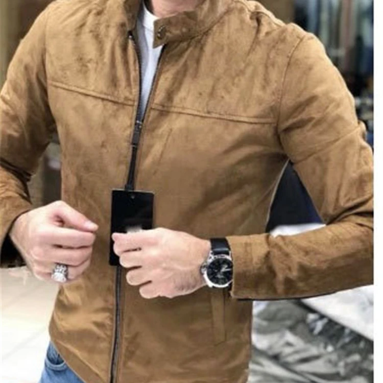 

Hot Sale 3xl Men Winter Bomber Jacket Solid Color Stylish Rough Suede Jacket, As color