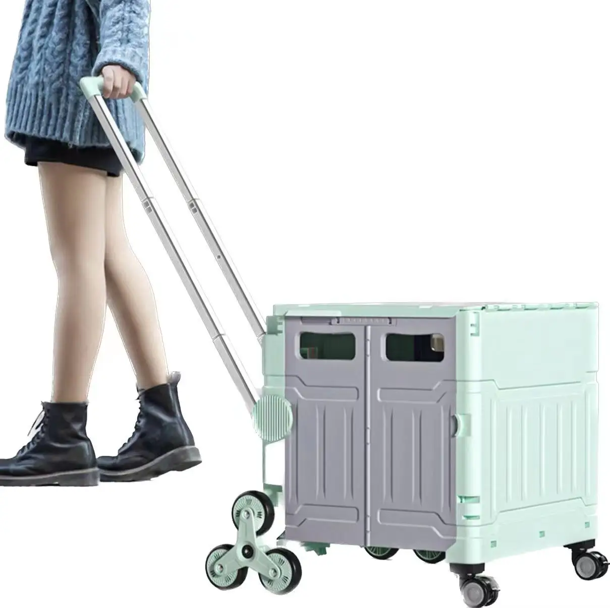 

Uni-Silent Supermarket Shopping Truck Foldable Plastic Trolley Portable Carry Folding Hand Trolley Cart FST85-6S