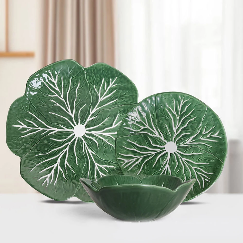 

home bowl Nordic ceramic plate creative personality Green cabbage plate petal ceramic tableware