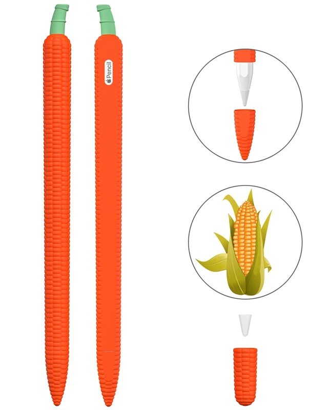 

Cartoon Corn Design Soft Silicone stylus pen protective cover For Apple Pencil 2, Carrot color