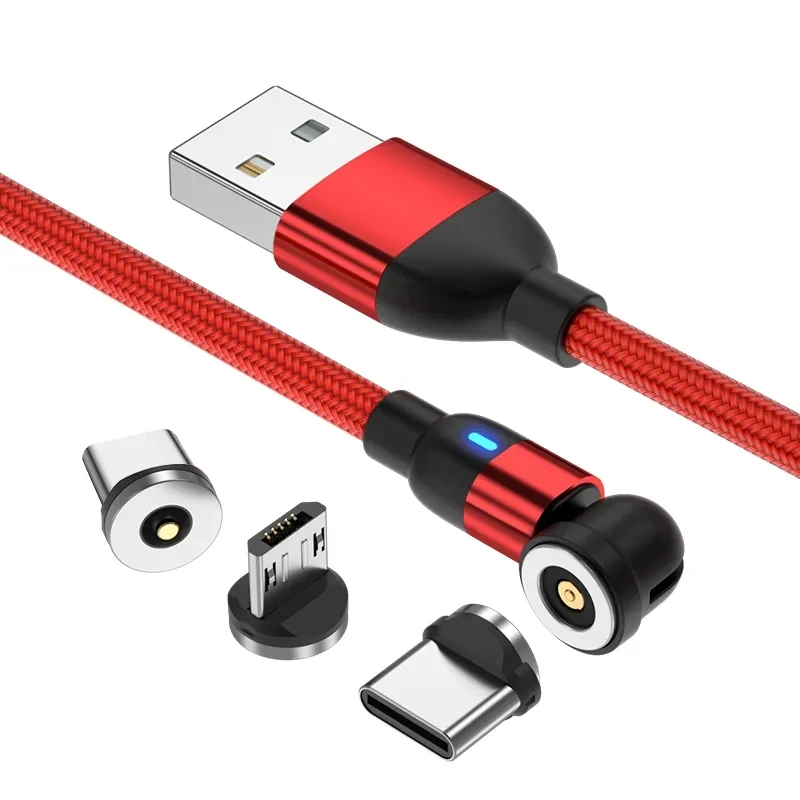 

Wholesale Magnetic Fast Charging Usb Cable 3 In 1 Nylon Braided 540 Micro Magnetic Usb Charger With Removable Tips