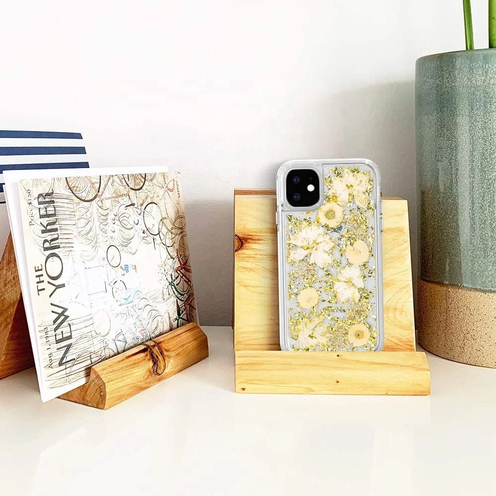 

ZHIKE Bumper Shockproof Handmade Real Dried Flower Glitter Foil Sparkle Clear TPU Frame Mobile Phone Case for iPhone 12 Pro
