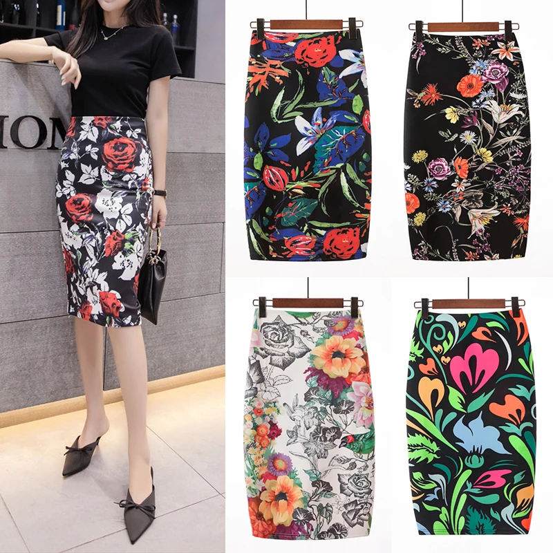 

Factory Direct Sale Summer High-Waisted Mid-Length Printed Letter Bag Hip Temperament Ol Skirt Female 2020 Summer New plus size