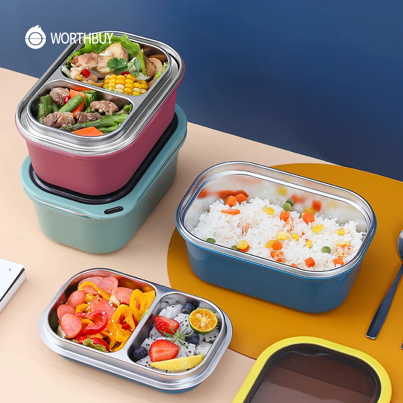 

Portable Bento Box For Kids School Picnic 18/8 Stainless Steel Lunch Box With Compartment Leak-Proof Food Container, Pink,blue,green