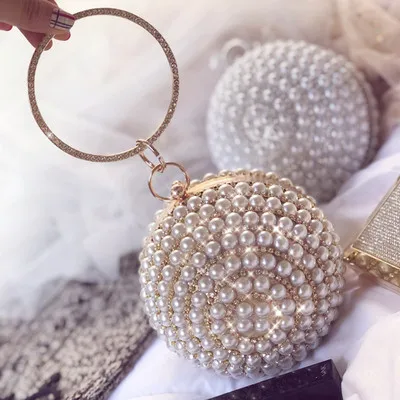 

Diamonds Rhinestone Round Ball Evening Bags For Women Sliver Gold Mini Tassels Clutch Bag Fashion Ladies Ring Handbag