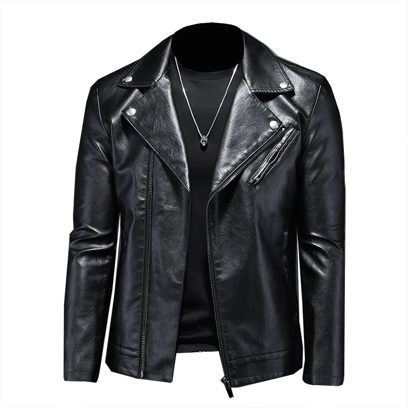 

2021 New Fashion Casual Waterproof Lapels Bomber Motorcycle Pu Coat Men's Leather Jacket