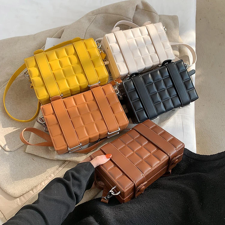 

Hot Selling New Weave Pu Square Bag Handbag Women Messenger Purse
