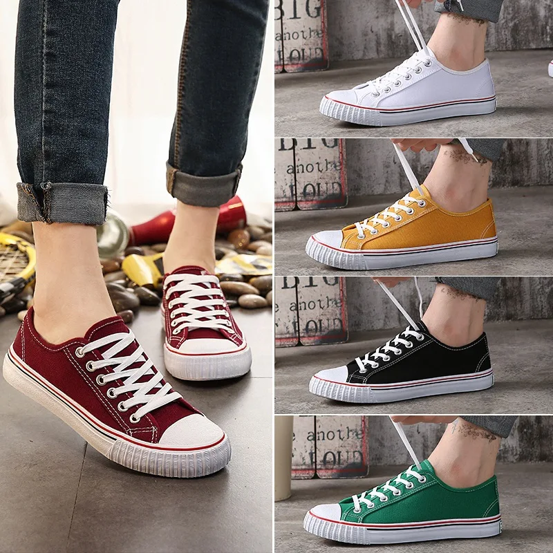 

Wholesale Pure Color Female Canvas Shoes Sneakers for Women Adult, Black/green/red/yellow