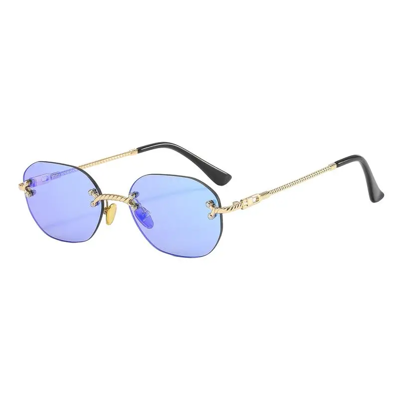 

0506Blue Mirror Frameless Gold Metal Ladies Sunglasses Men Rimless Brown Sun Glasses For Women Fashion Cutting Shades UV400