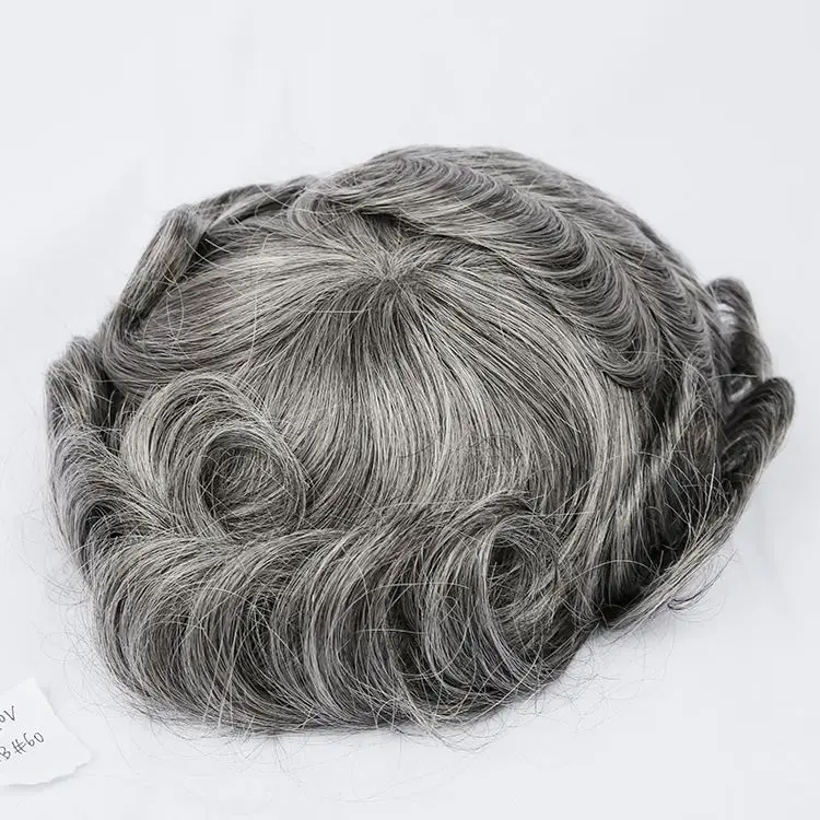 

Men Toupee Human Hair With Grey Hair Add 15% Gray Hair Custom Toupee Swiss Lace With Thin Skin Around