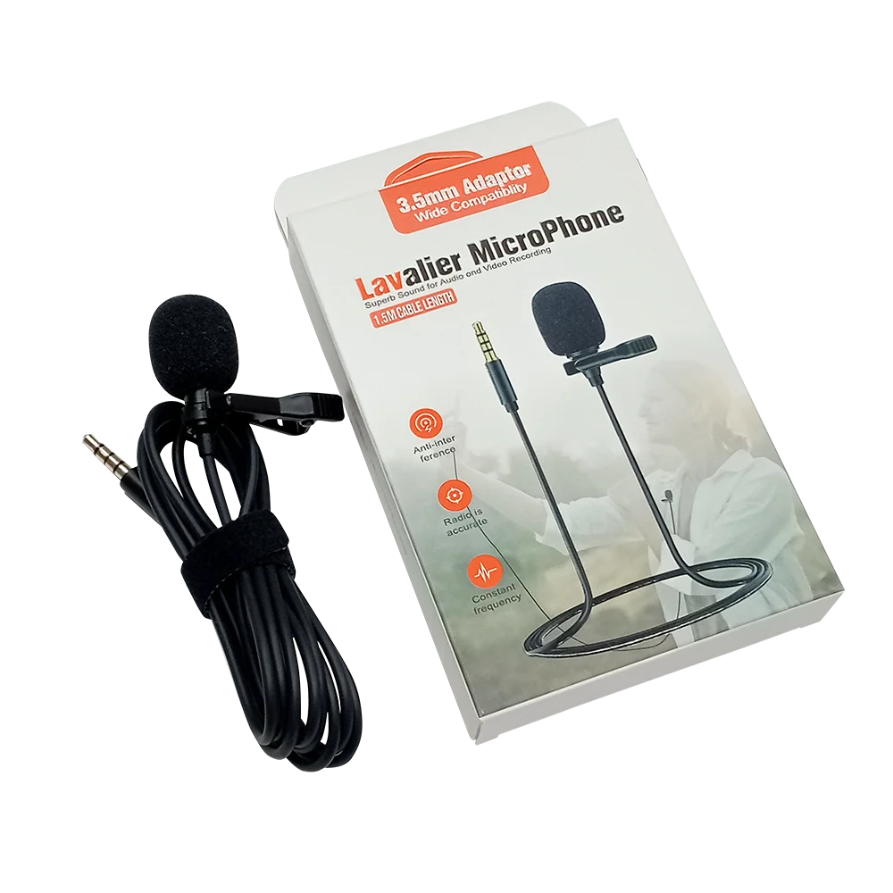 

Metal Clip Mini Mic Lapel Microphone 3.5mm Lavalier Professional system Black Long Wire Phone Lavaliere Microphone