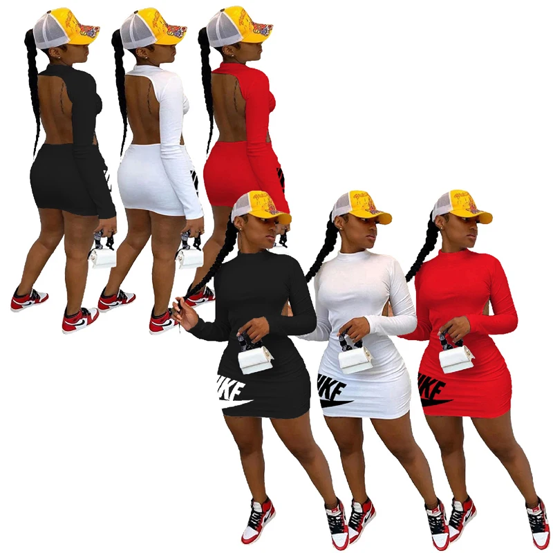 

Women Long Sleeve Summer Dress Designer Mini skirt One Piece Dress High Quality Skinny Dress Fashion Luxury Clubwear Hot Sale, Customized color