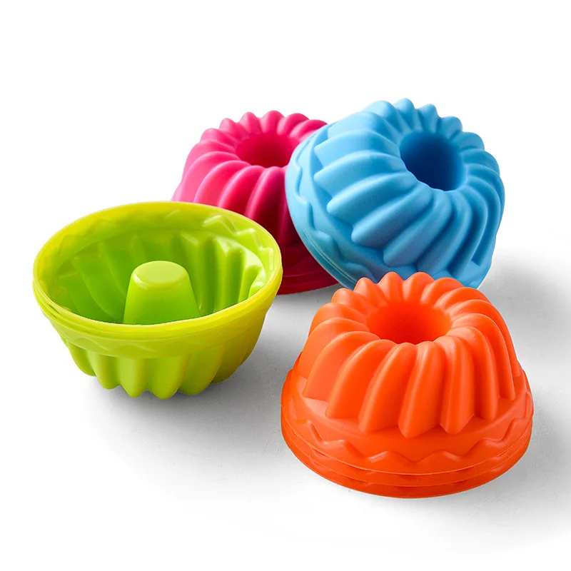 

ZY45 Wholesale Kitchen 12pcs Round Cake Silicone Muffin Cup Mold Doughnut Pudding Jelly Baking Molds, 4 colors