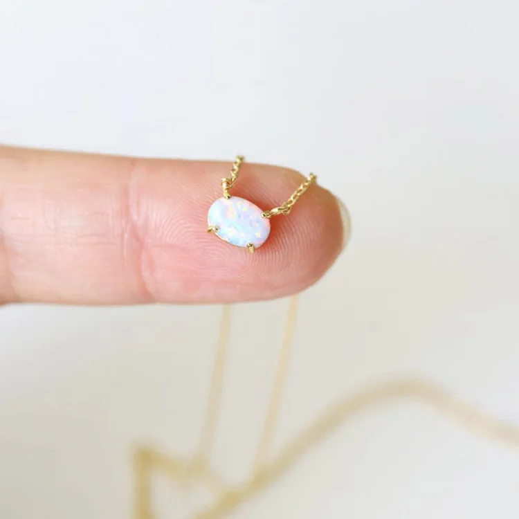 

Hot sale beautiful 925 sterling silver tiny opal necklace for birthday gift