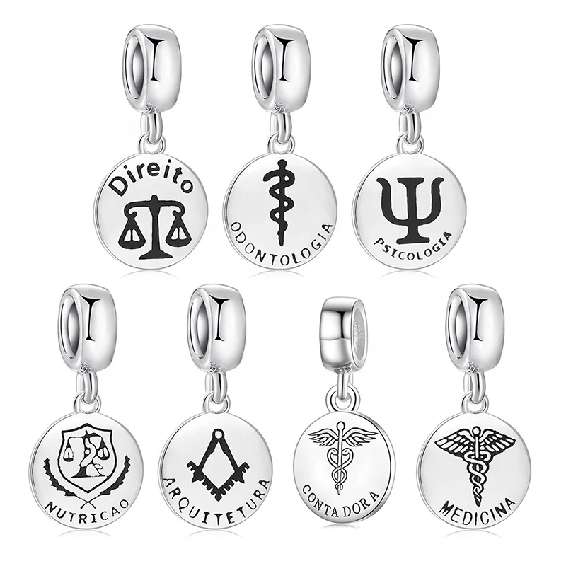 

Real 925 sterling silver Dentistry Sign Letter ODONTOLOGIA Charms Pendants Fit Charm Bracelets Necklace Wholesale jewelry