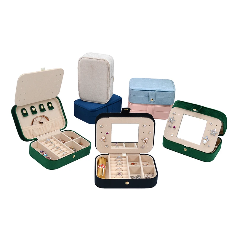 

Makeup Velvet Jewellery Travel Cases Organizer Mirror Storage Box With Portable Bracelet Jewelry Case, Black/pink/beige/green/sky blue/dirty pink/blue