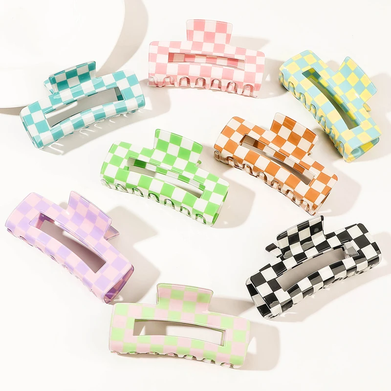 

10.5cm Checkerboard Square Hair Clip Claw Wholesale PVC Check Plaid Rectangular Hair Claw Fashion Large Multi-color Hair Clamps