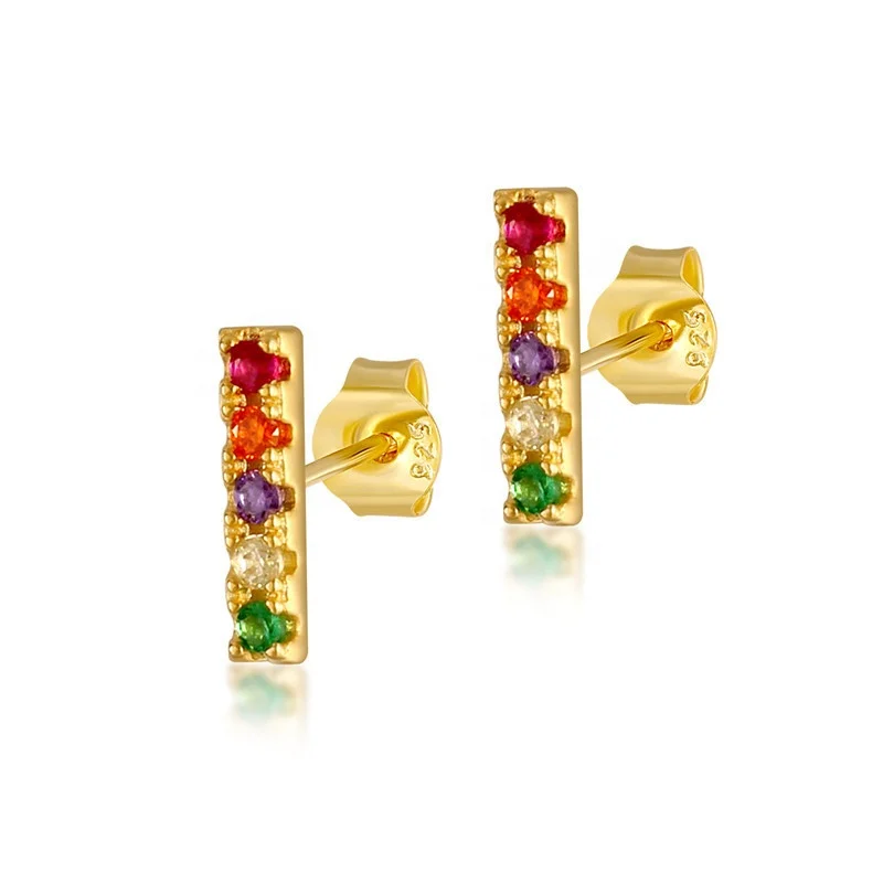 

HYH 925 silver colorful cz bar stud earrings, Optional
