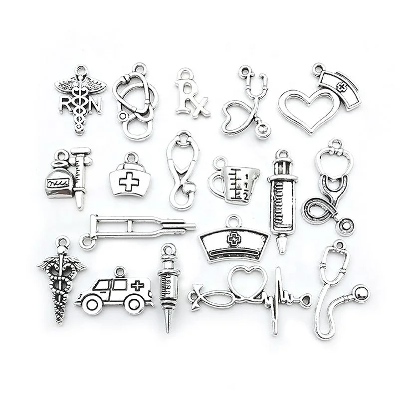 

medical nurse heart hat doctor crutch ECG PX RN charm Measuring cup Stethoscope Ambulance graduate small size charms pendant