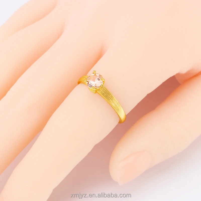 

Foreign Trade Original Single Opening Small Pink Diamond Ring Female Fashion Simple Brass Gold-Plated Ins Wind Ring