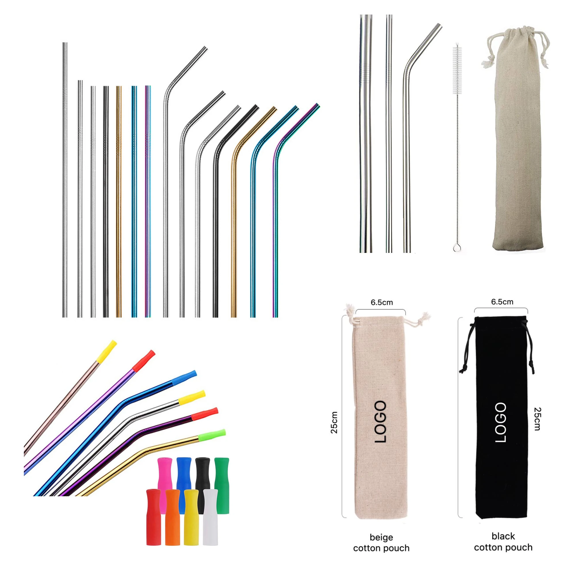

2021 Wholesale Custom Reusable Cocktail Straw Stainless Steel metalic straws set with pouch Drinking Straw with brush, Any color