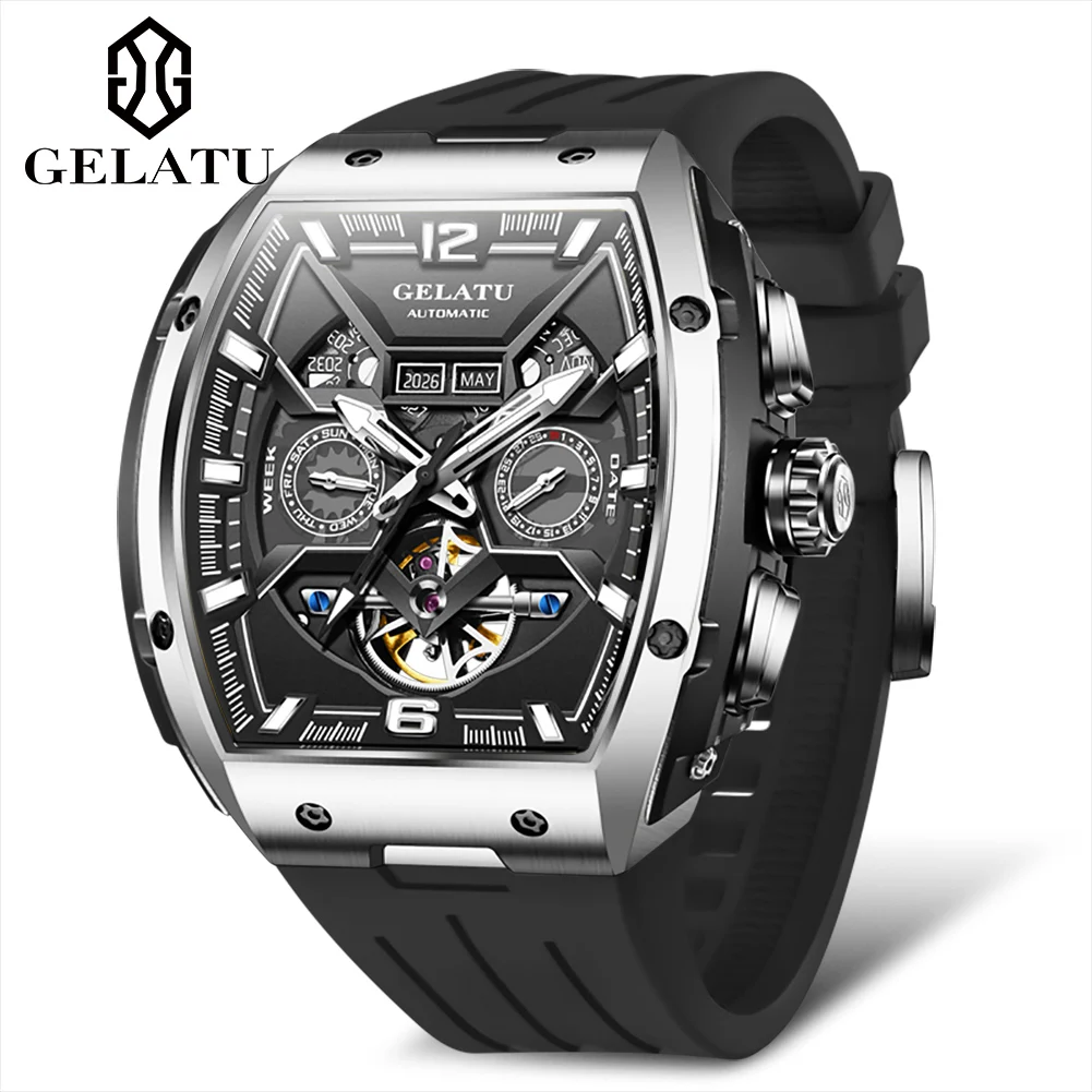

GELATU 6013 Sport Fashion luxury oem custom logo waterproof hollow relojes Tourbillon Automatic mechanical watch for man