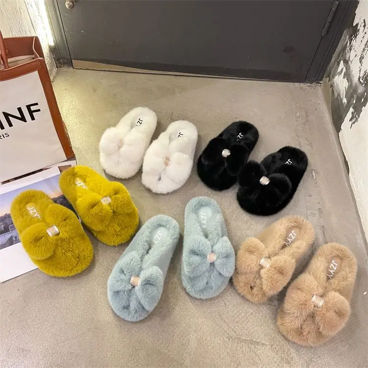 

2021 autumn/winter new slippers thick-soled fluffy slippers for women's slippers D11483, Yellow/black/blue/beige/khaki