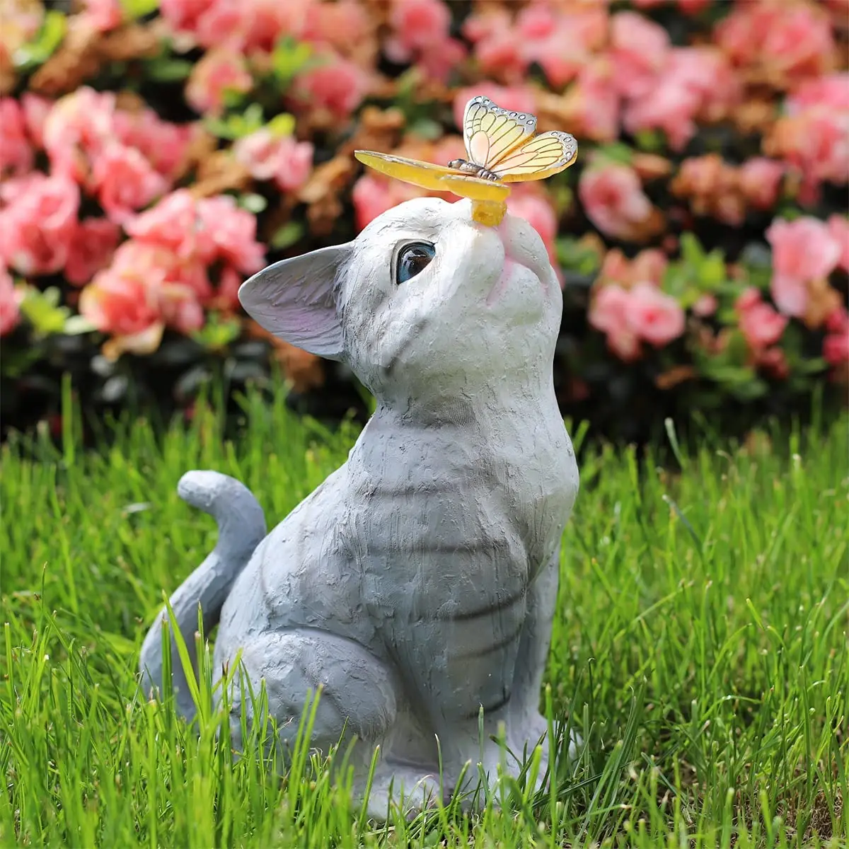 

Personalized Garden Statue Balcony Decoration Cute Cat Butterfly Solar Furnishings Ornament Pendant Figurines Miniatures Crafts