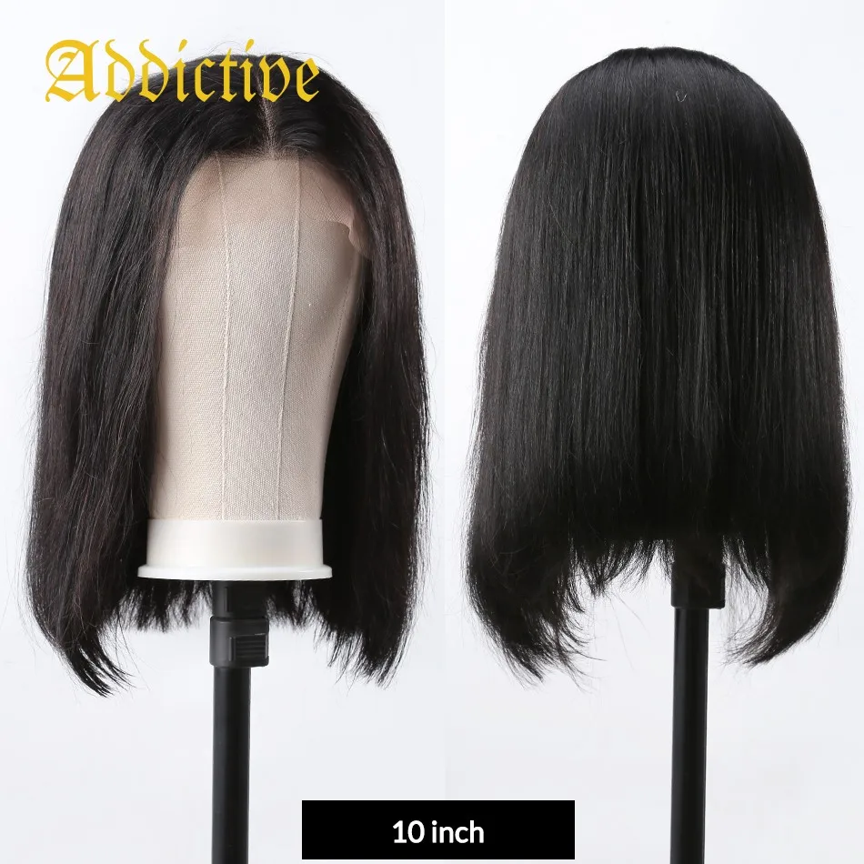 

ADDICTIVE Front Human Hair Wigs Frontal Wig for Black Pre Plucked Remy Brazilian Straight Short Bob 13x4 Frontal Lace Women Long