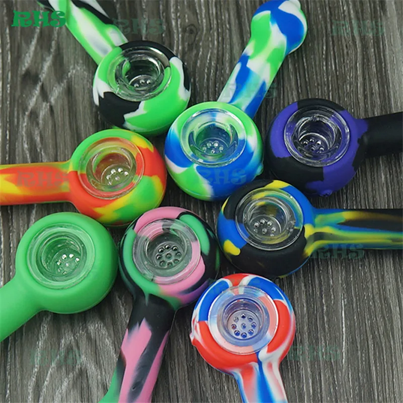 

wholesale glass pipes smoke accessories clean cover colored silicone bowl hand pipes for smoking tobacco water pipe weeding tool, Mix colors