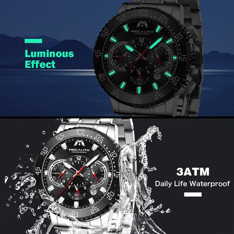 Megalith 8226 3ATM Waterproof Classical Chronograph Business Gifts for Men