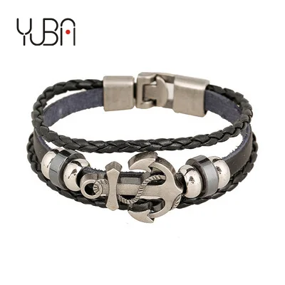 

Women Multi Layered Leather Anchor Bracelet Handmade Bangle For Girlswholesale