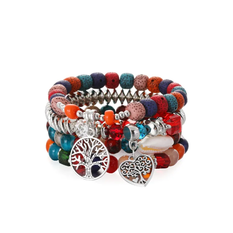 

Colorful Bohemian Multilayer Beads Charms Bracelets Boho Ethnic Beaded Hollow Life Tree Tree of Life Wrap Bracelet Jewelry