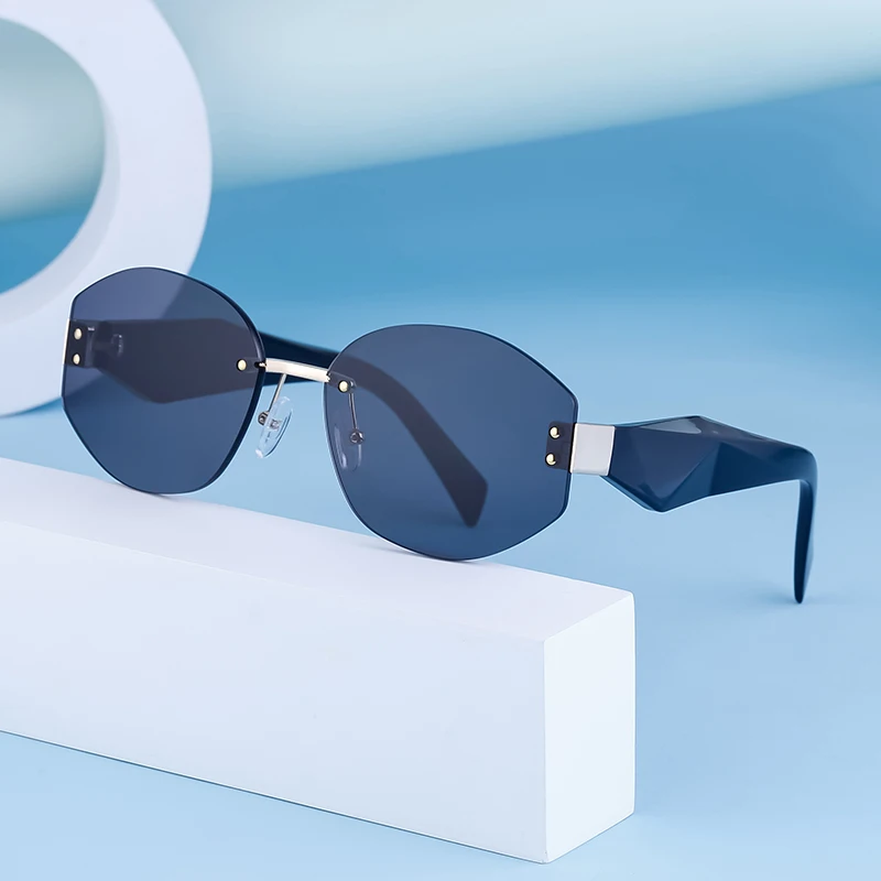 

Partagas Fashion Trending Rimless Thick Temple Diamond Cut Polygon UV400 Protection Unisex Sun Glasses Shades Sunglasses