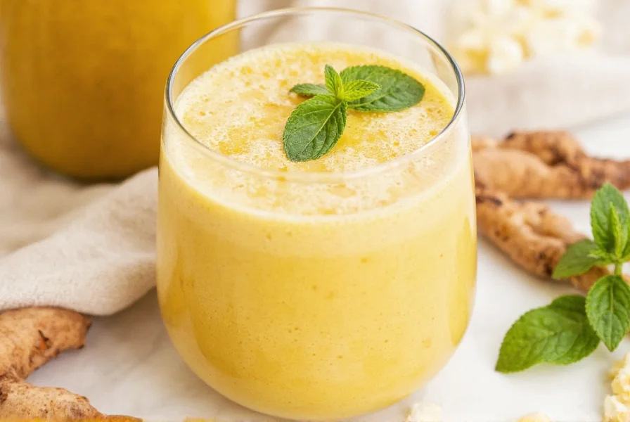 Step-by-step preparation of turmeric latte lush showing ingredients and final creamy beverage