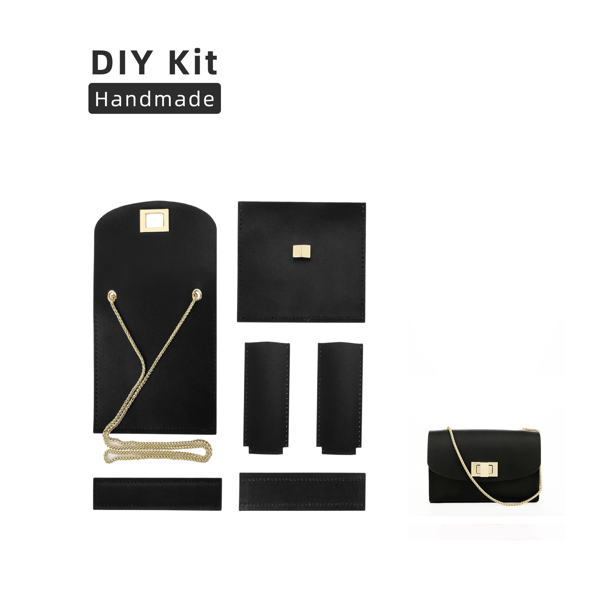 

Wholesale 2021square women's handbag fashion chain crossbody and shoulder bag leather ladies purses diy handmade leather bag kit, Black