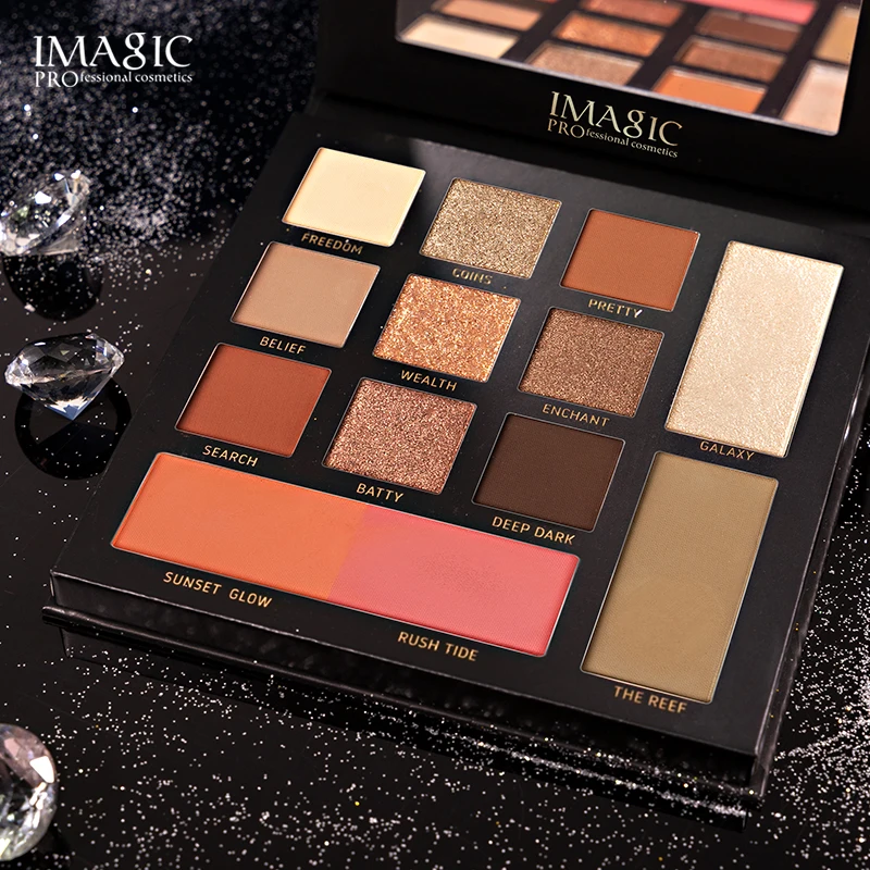 

IMAGIC New Face Palette Eyeshadow Highlighter Palette Glitter Blush Contour Pallet 13 Shades With Brush