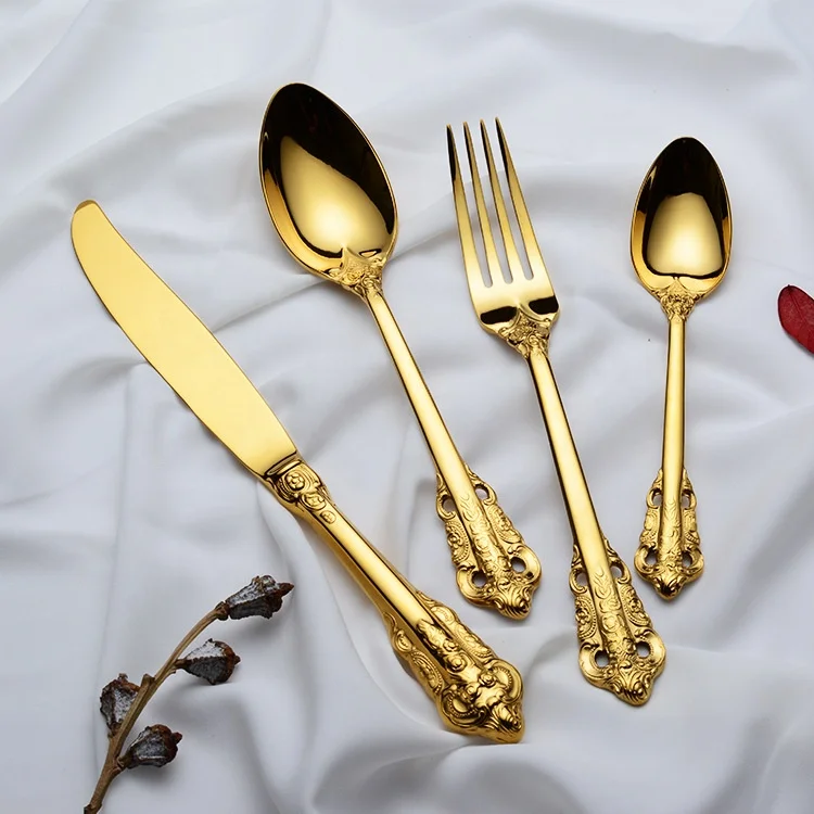 

New Design Gold plated western design royal stainless steel cutlery set, Gold, silver, rose gold