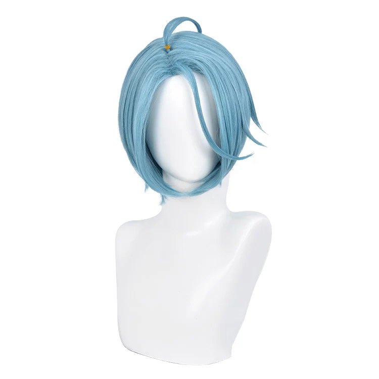 

Gray Blue 10 Inch Wavy Reverse Warp Synthetic Hair Natural Japanese Cosplay Party Male Cool Comic Exhibition Wigs, Pic showed